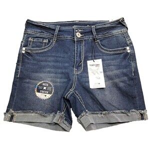 New Wallflower Shorts Womens Sz 7 28" Denim Blue Jeans Stretch Cuffed Frayed
